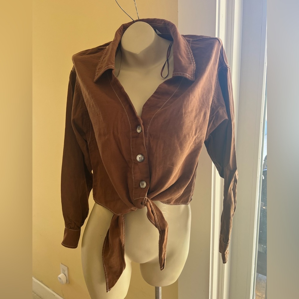 Zara cotton button tie top